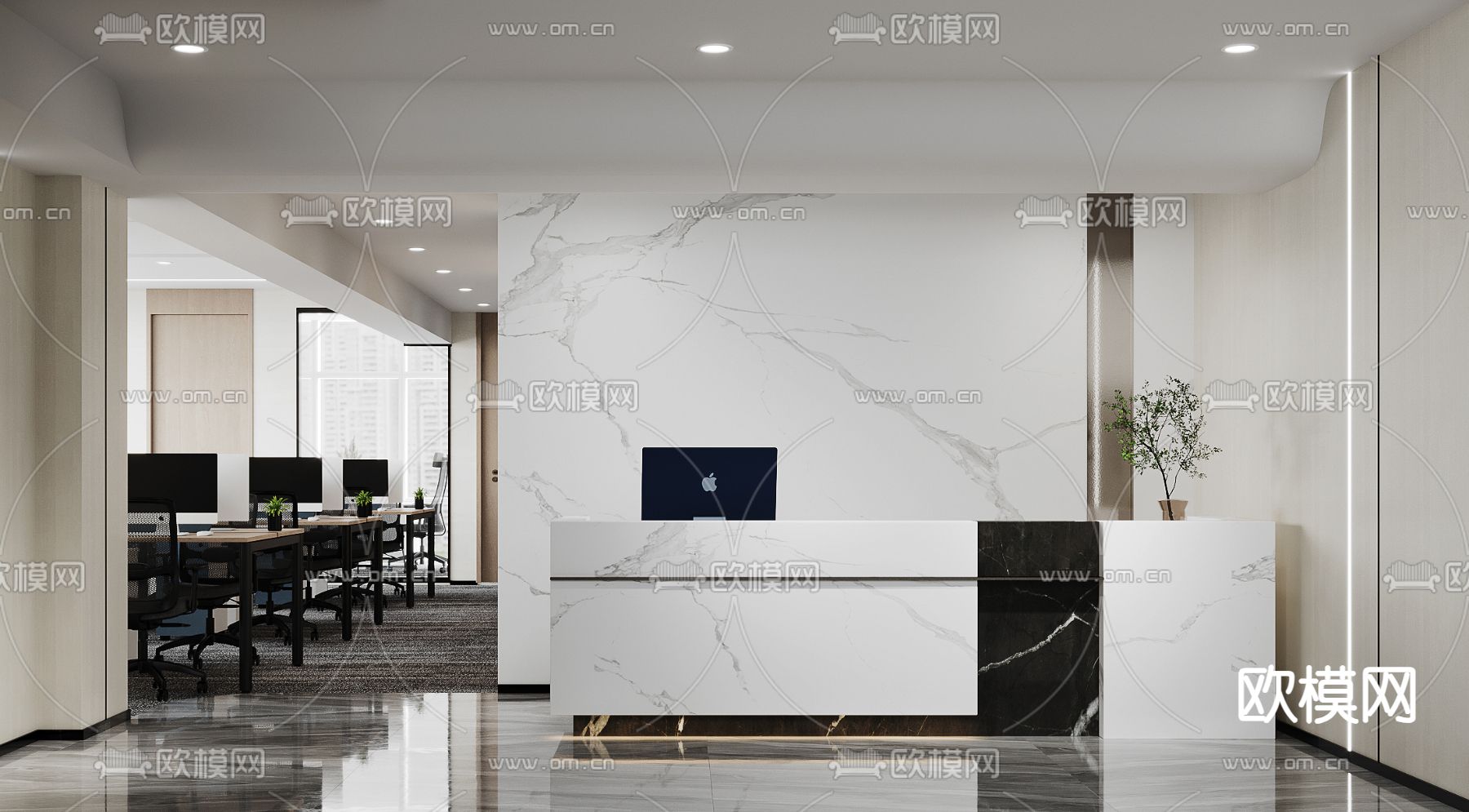 公共办公区 办公室3d模型下载（渲染图3）