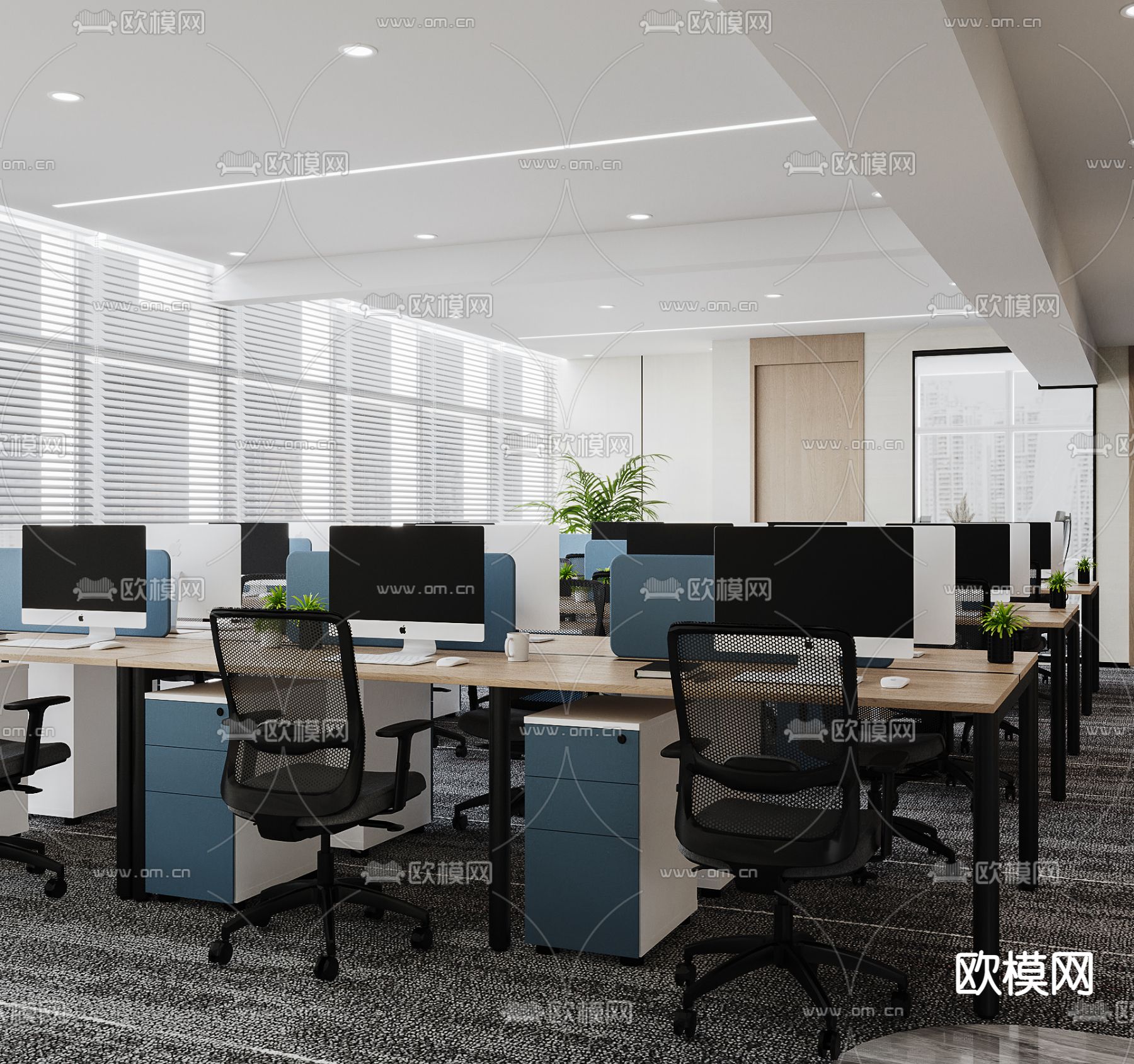 公共办公区 办公室3d模型下载（渲染图1）