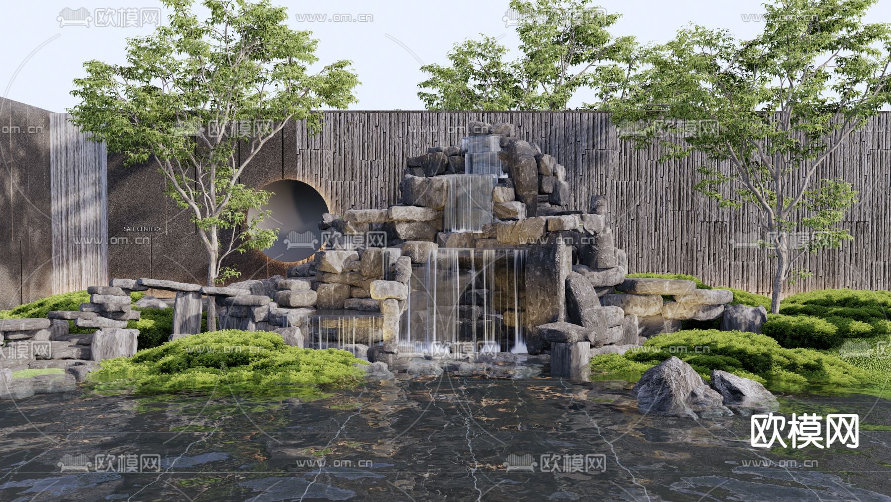 假山水景 水景墙3d模型下载