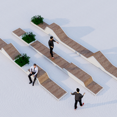  长条景观公共坐凳su模型 