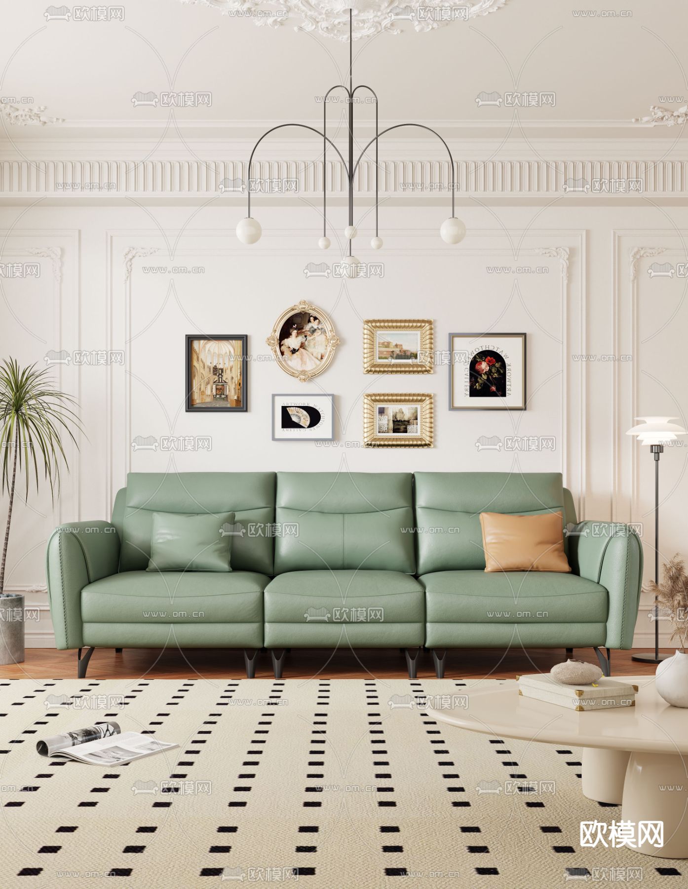 法式沙发 多人沙发  三人沙发3d模型下载（渲染图2）