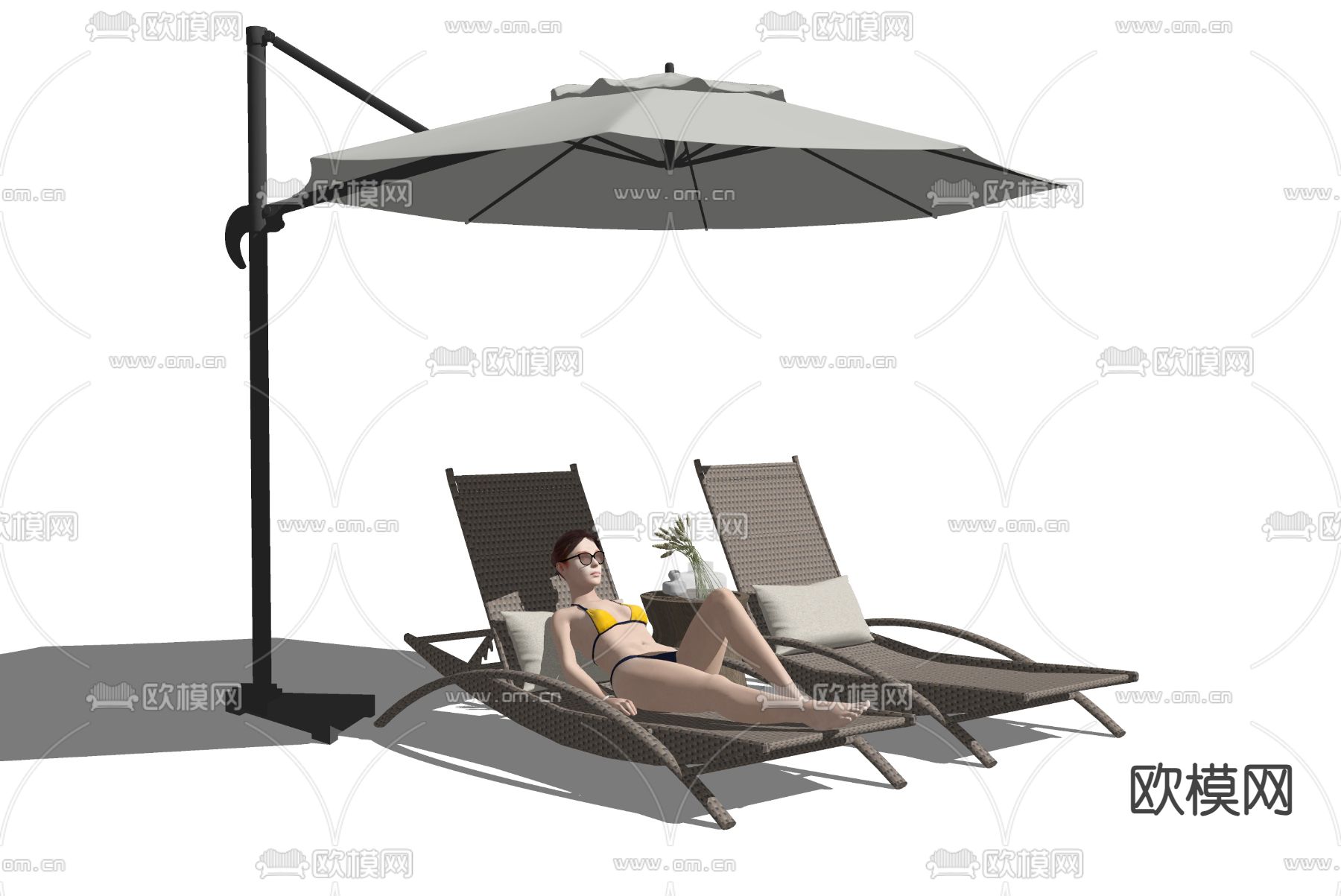 现代户外躺椅su模型下载（渲染图2）