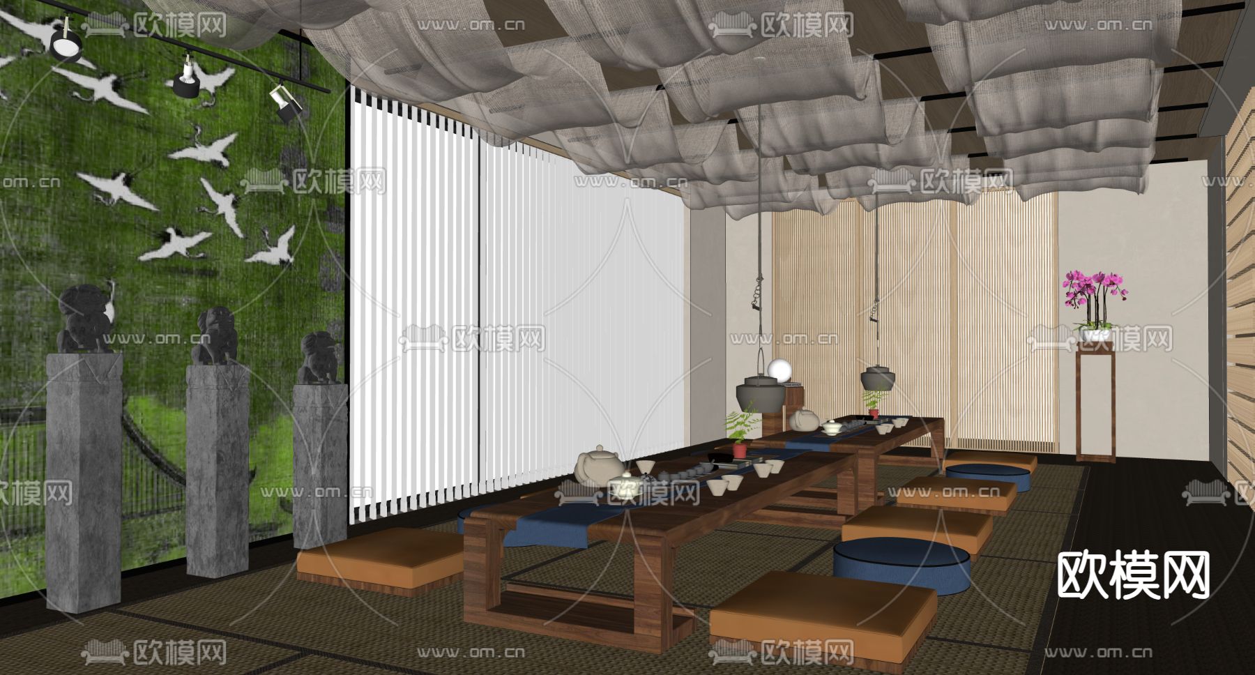 新中式休闲茶馆su模型下载（渲染图3）