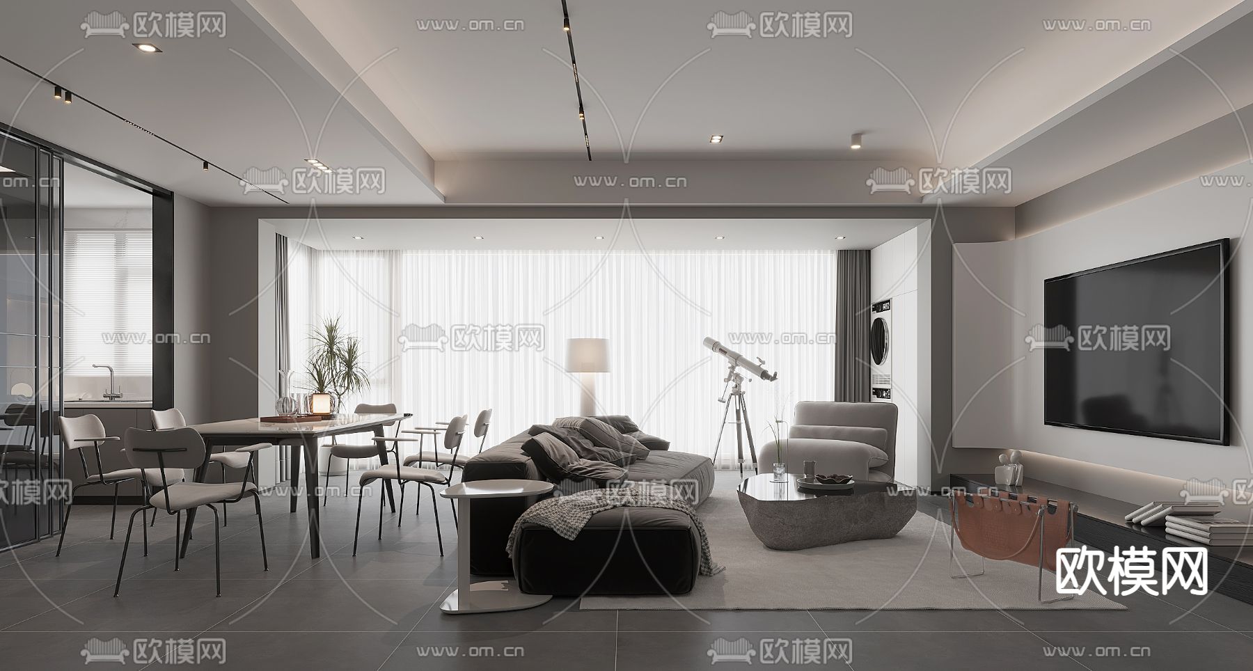 高级灰客餐厅3d模下载