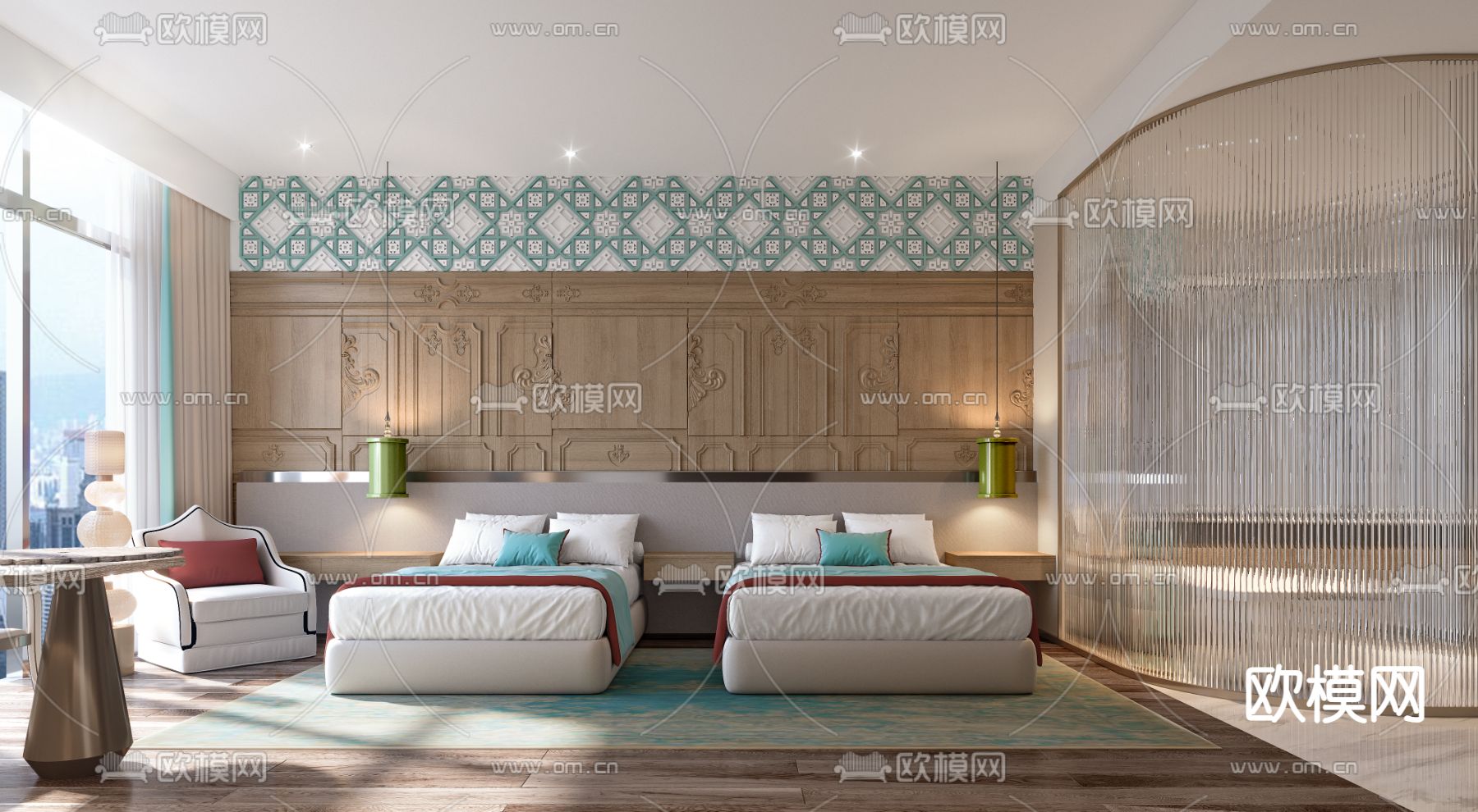 新古典客房 双床房3d模型下载