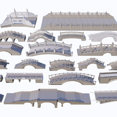 中式石桥 拱桥 栏杆su模型
