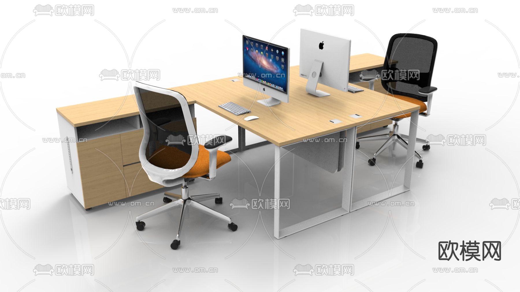 屏风卡位 员工桌su模型下载（渲染图1）