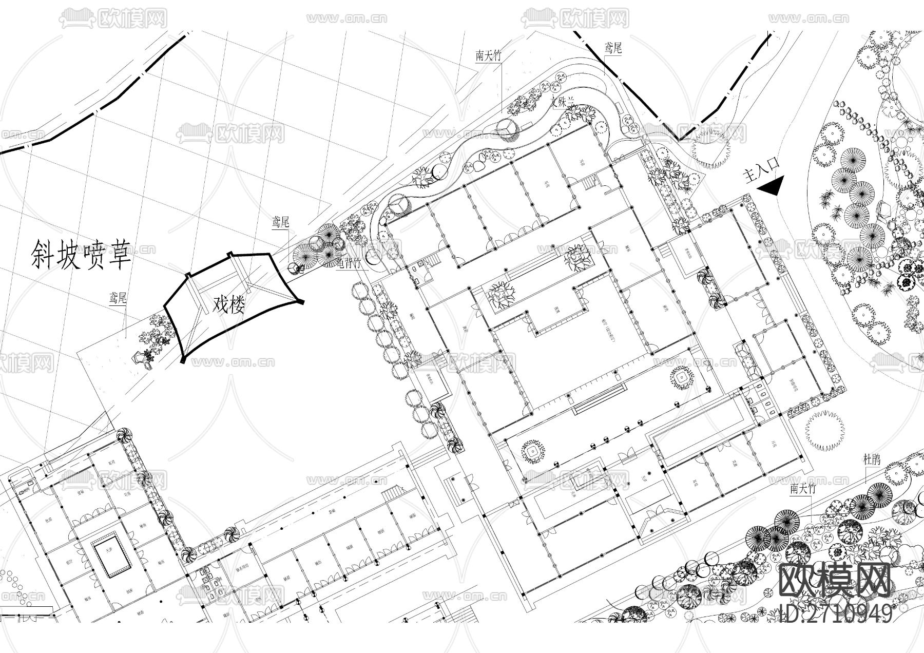 度假文化村绿化景观cad施工图下载（渲染图4）
