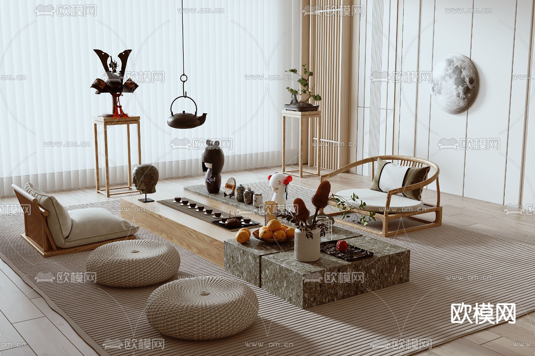 日式茶桌 茶台3d模型下载