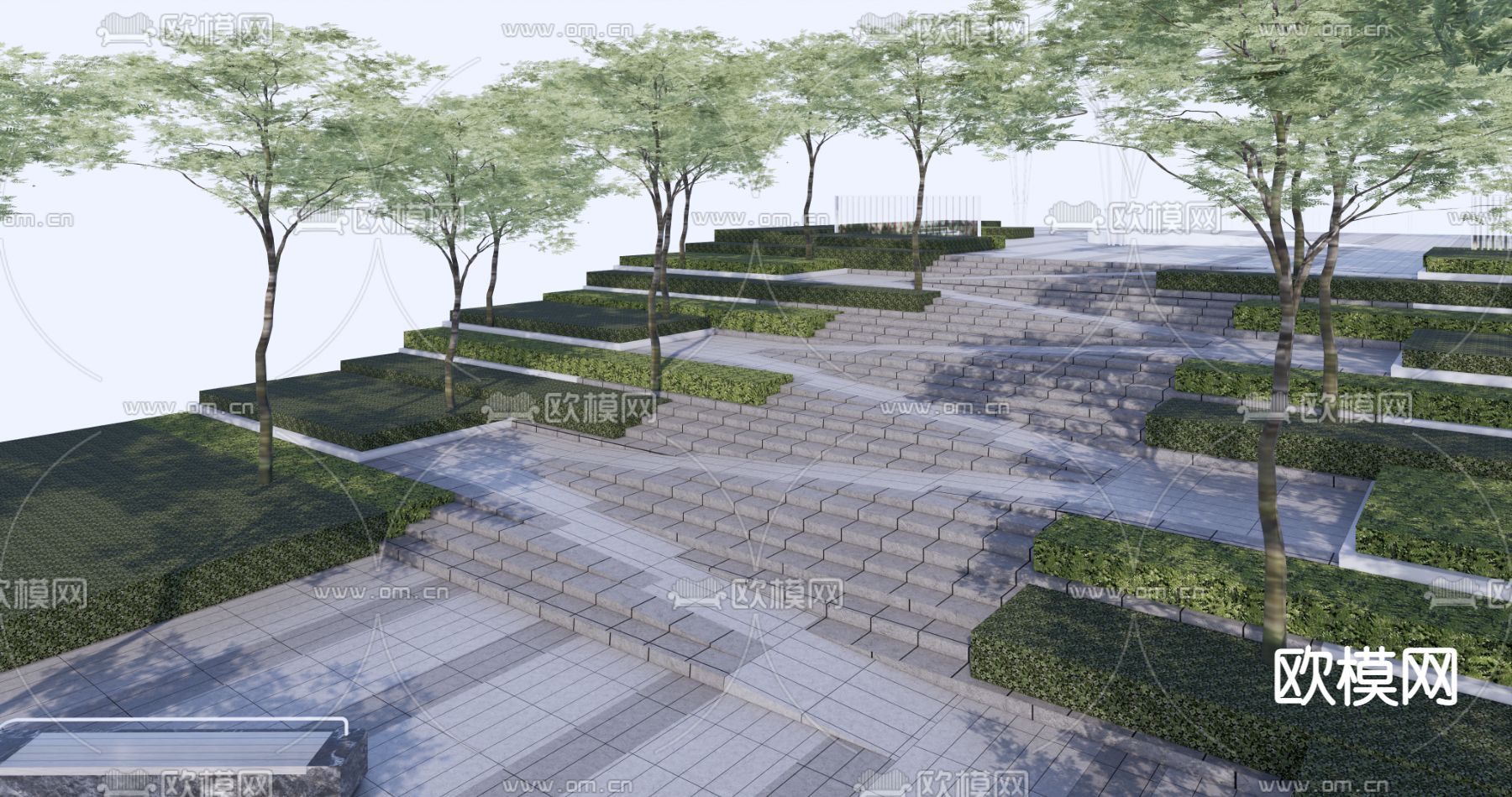 现代台阶 高差景观小品su模型