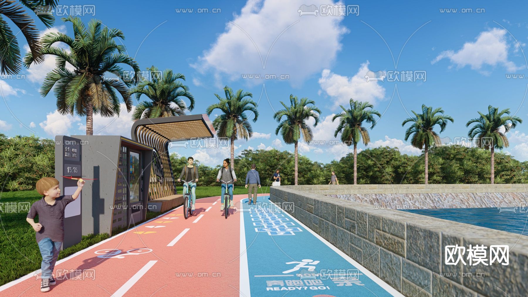 步道 骑行绿道su模型下载（渲染图1）