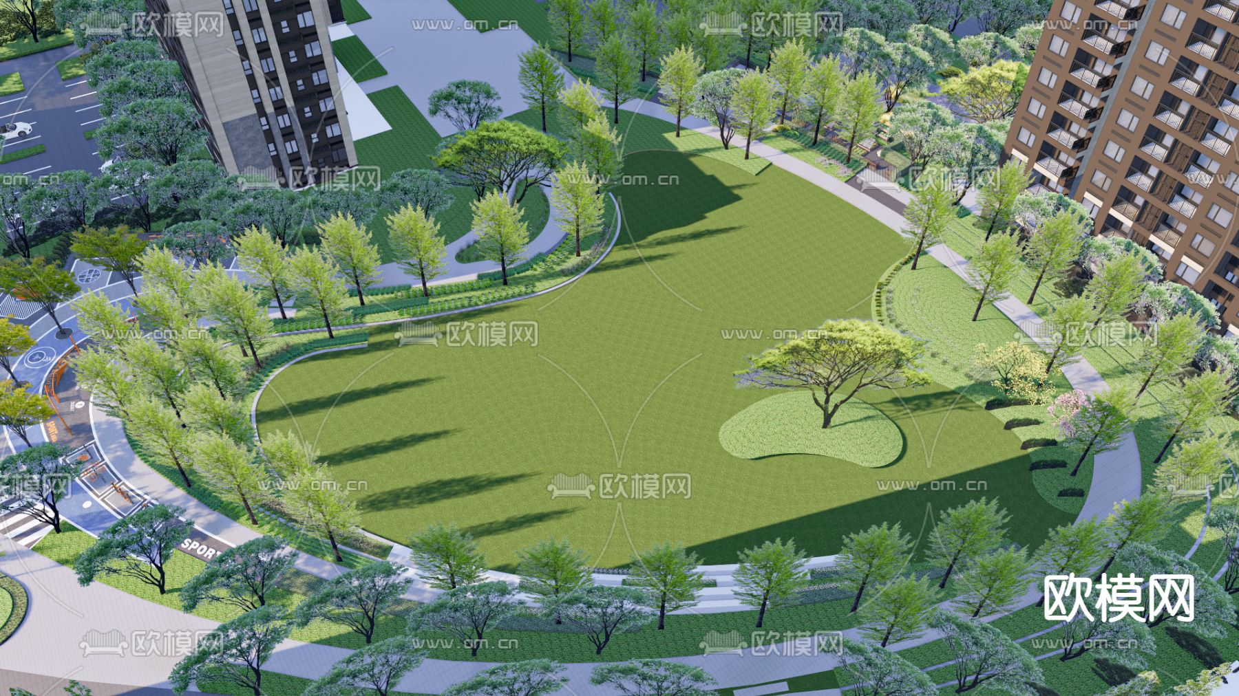 现代住宅小区园林景观su模型下载（渲染图2）