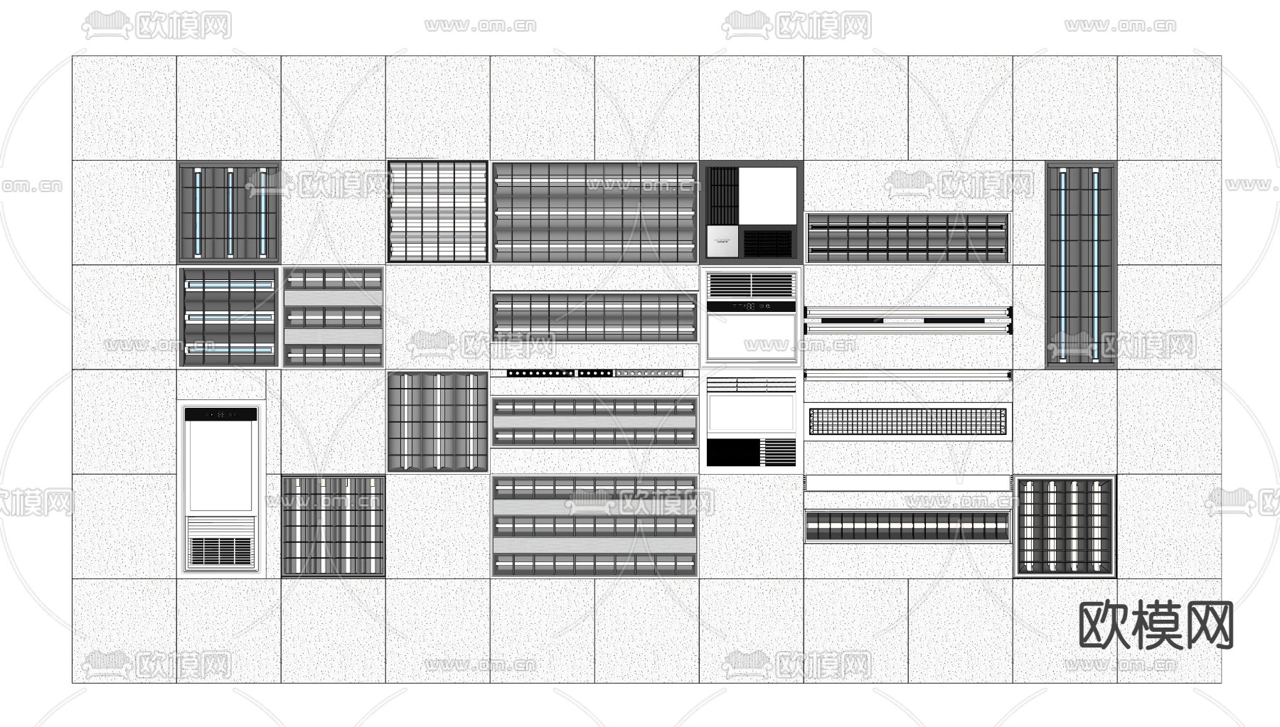 现代格栅灯 浴室灯su模型下载（渲染图2）