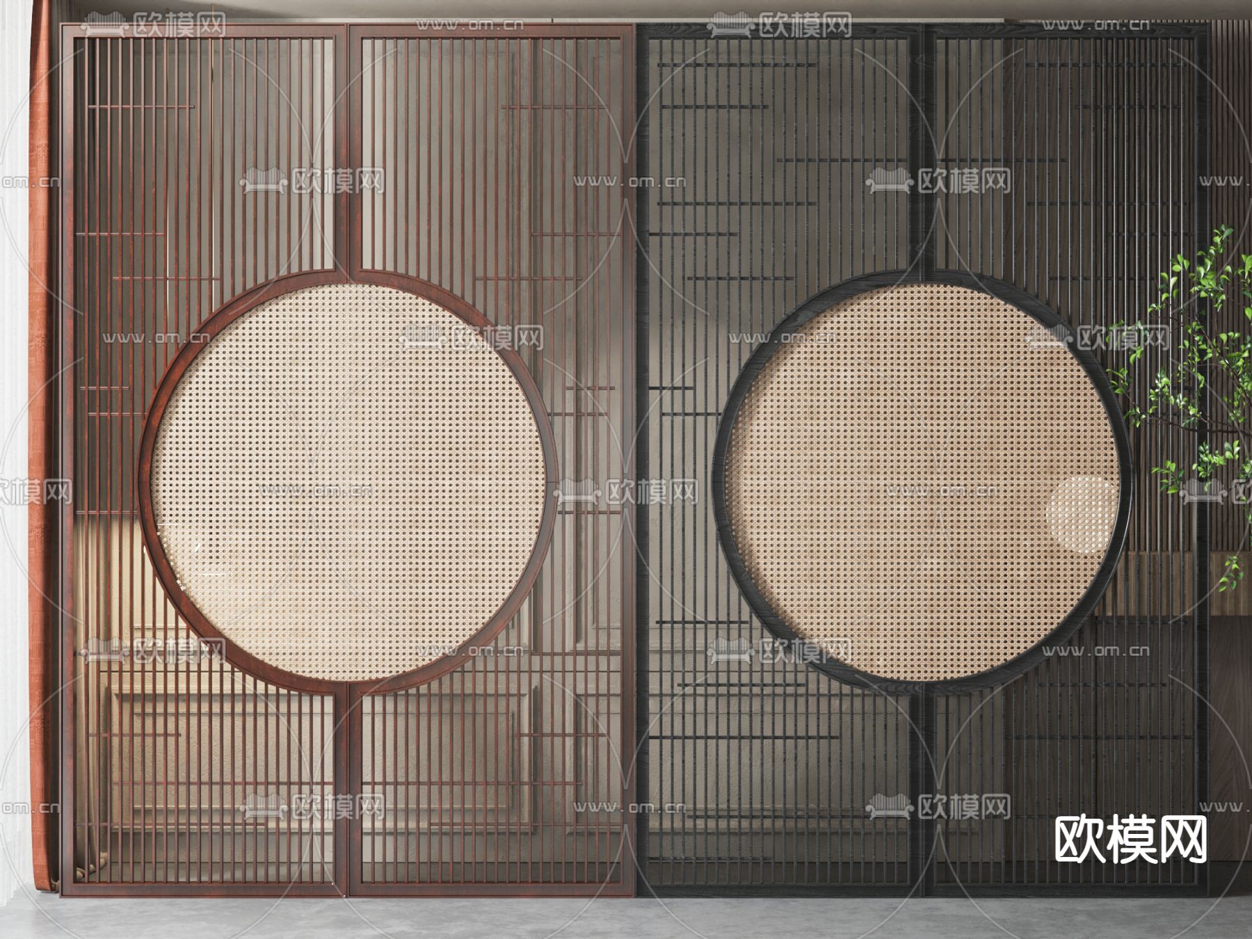 新中式隔断屏风su模型下载（渲染图1）