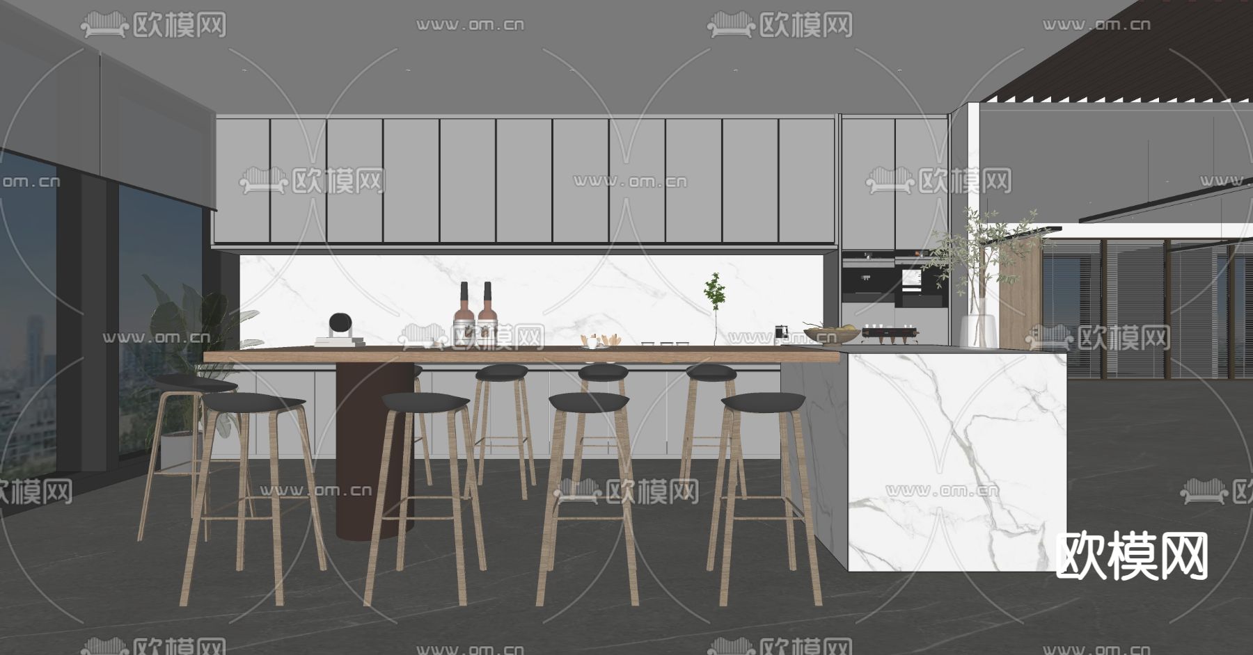 现代茶水间su模型下载（渲染图2）