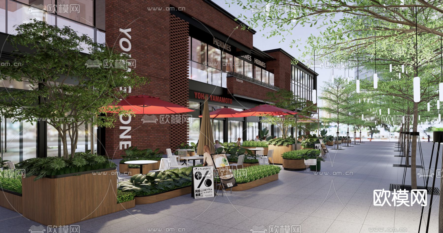 现代商业街su模型下载（渲染图1）