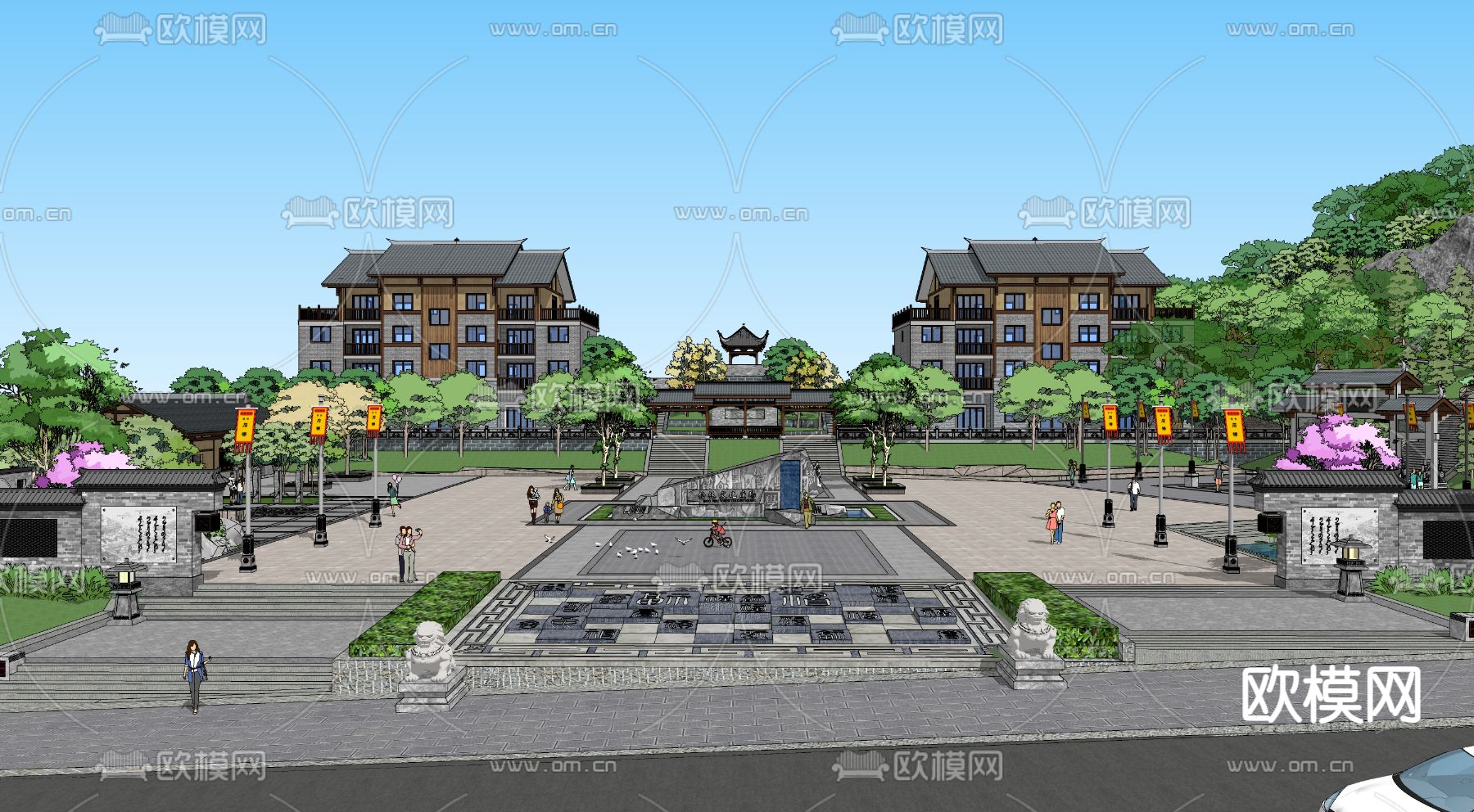 市民文化公园su模型下载（渲染图1）