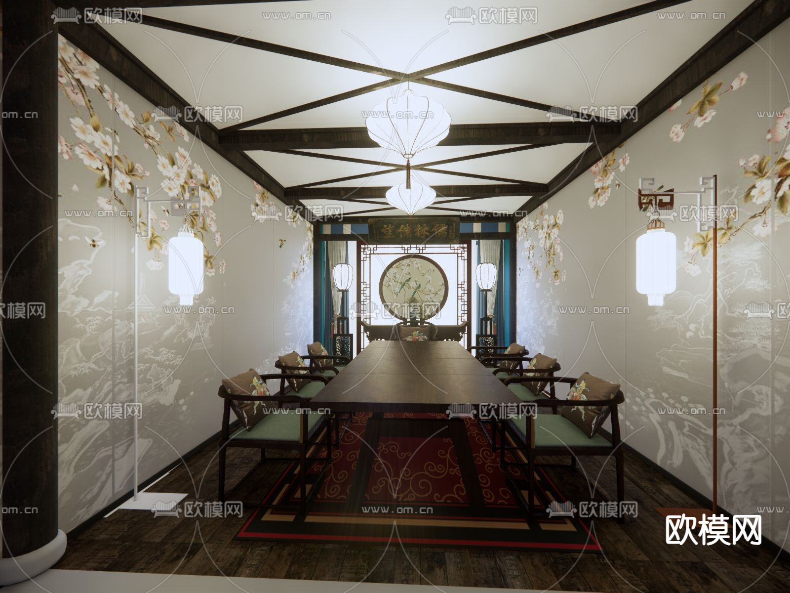 中式餐厅包厢su模型下载（渲染图1）