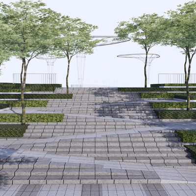 现代台阶 高差景观小品su模型