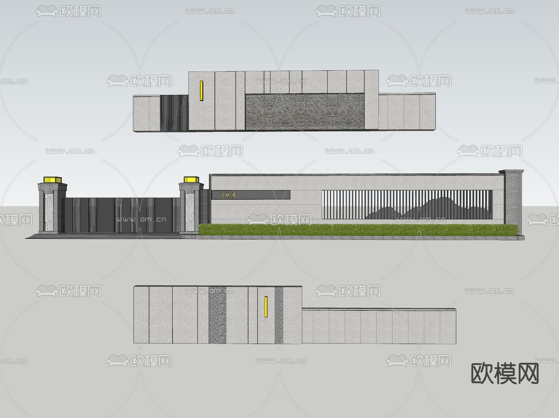 别墅入口 花园入口 围墙su模型