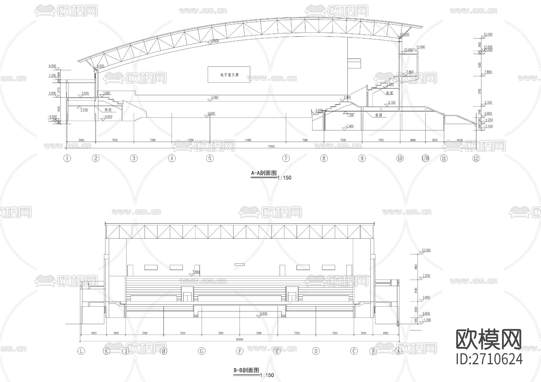 2100座大型体育馆全套建筑cad施工图下载（渲染图8）