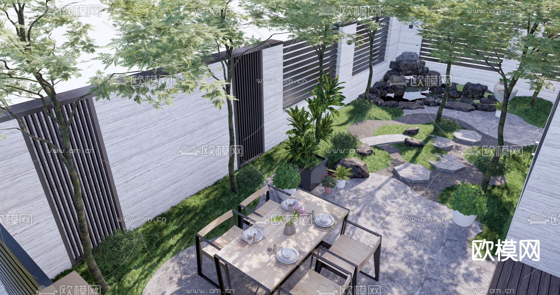 现代花园庭院su模型下载（渲染图1）