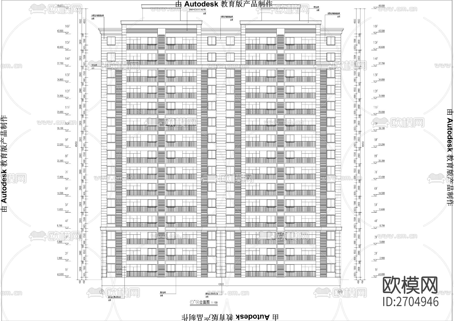 16层安置楼高层建筑cad施工图下载（渲染图4）