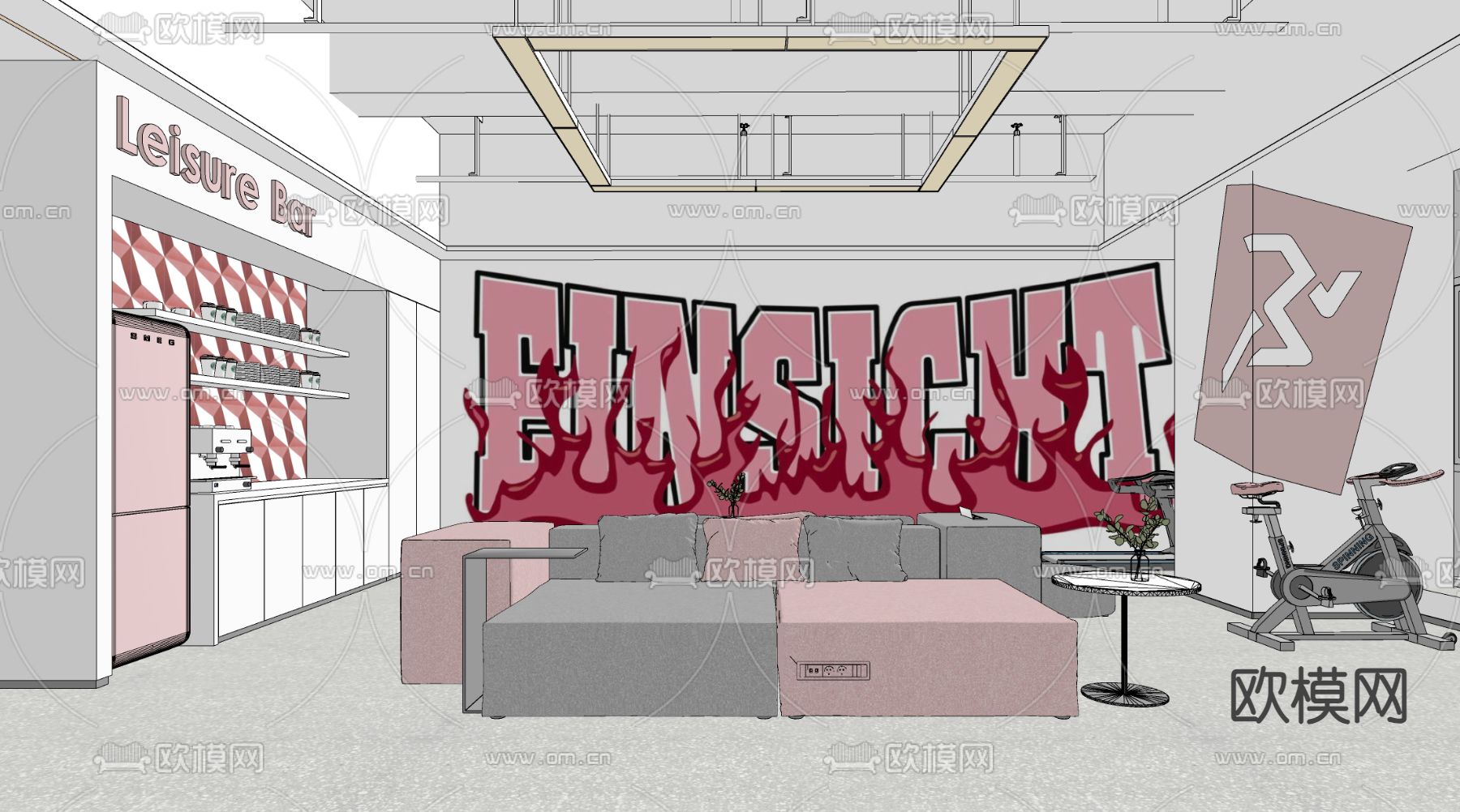 办公休闲区su模型下载（渲染图2）
