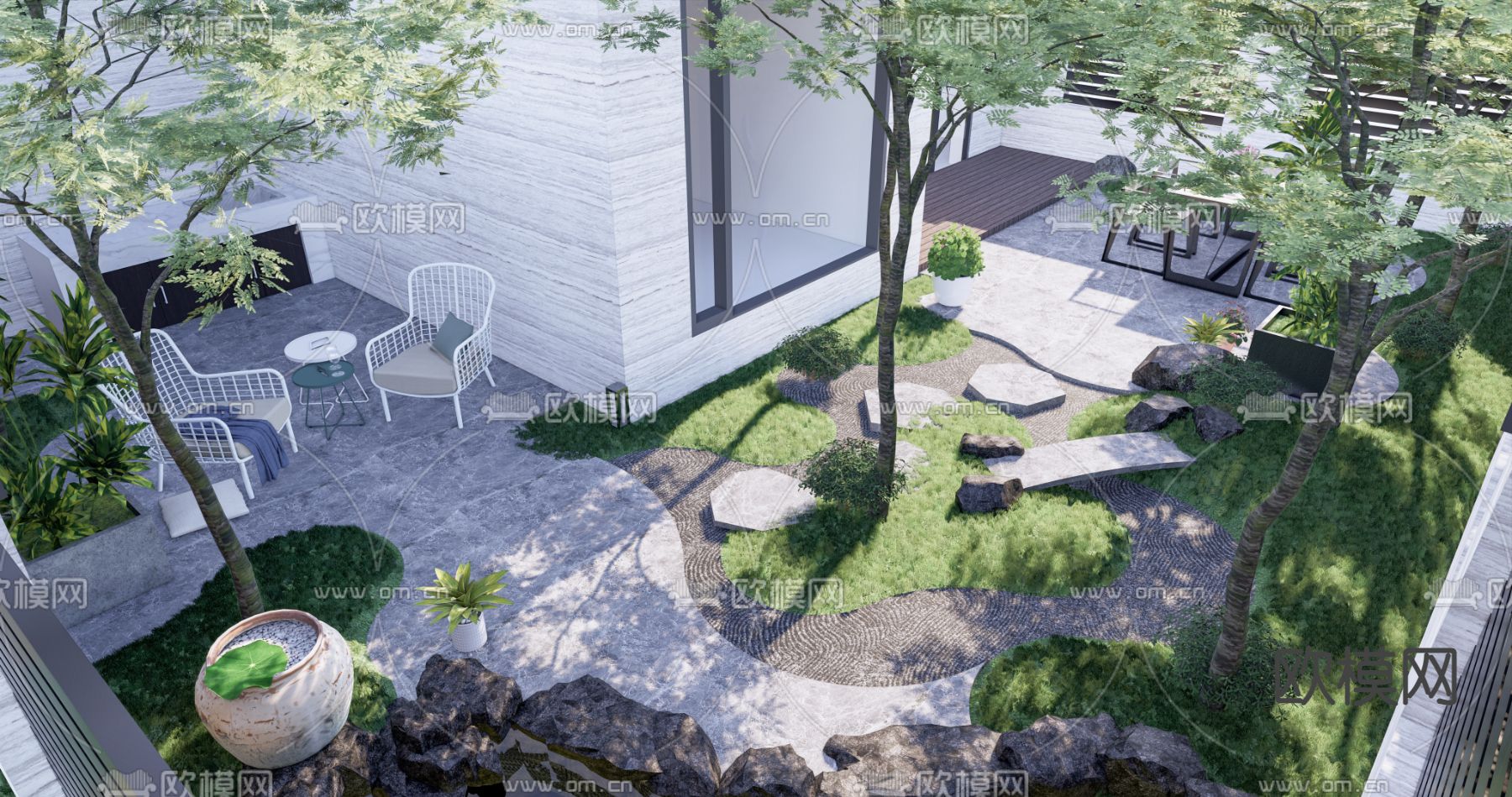 现代花园庭院su模型下载（渲染图3）