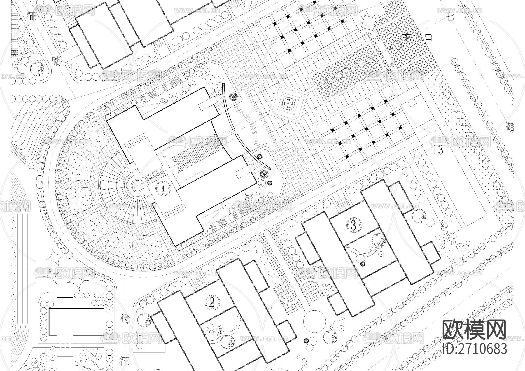 某大学总体规划cad施工图下载（渲染图3）