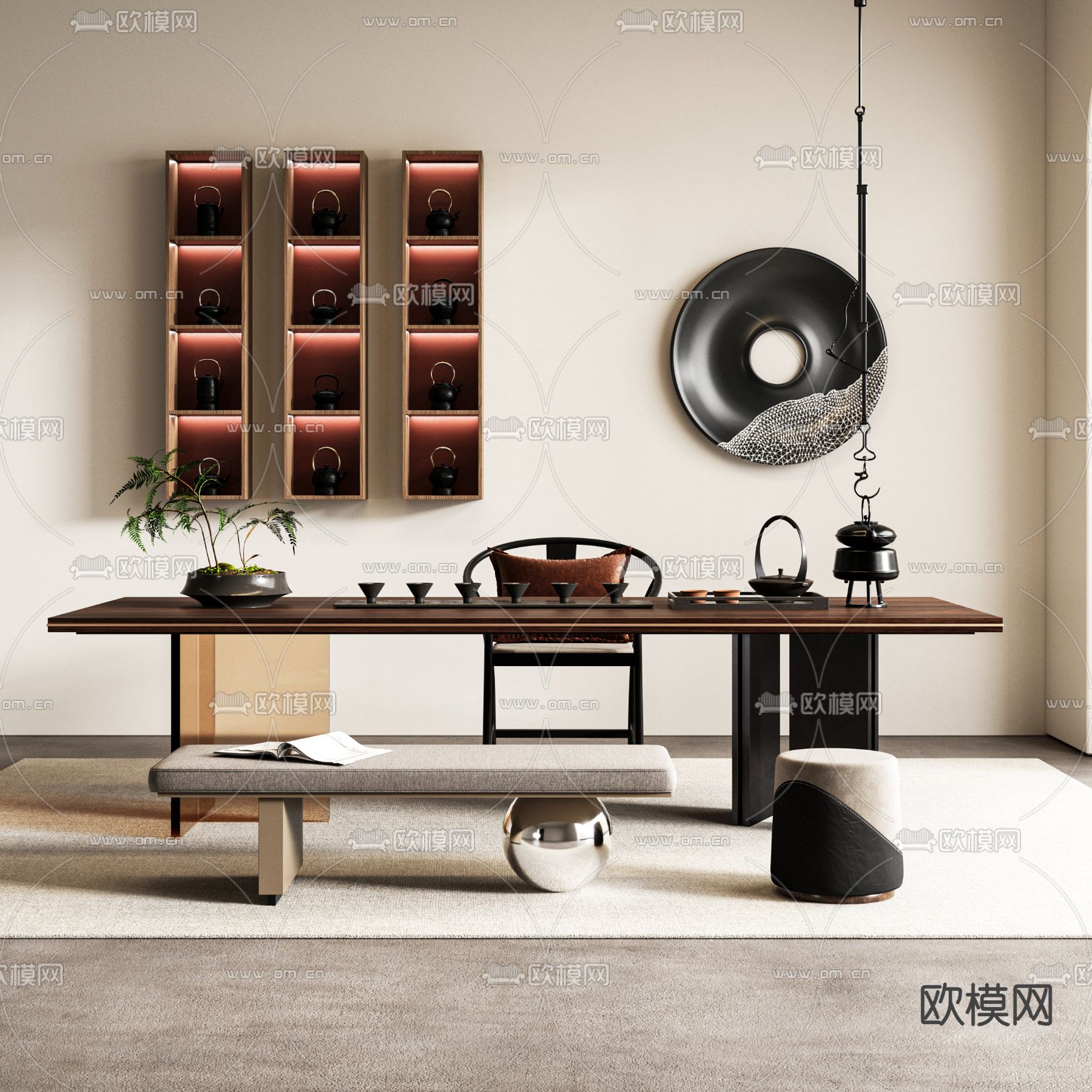 新中式茶桌 茶台3d模型下载