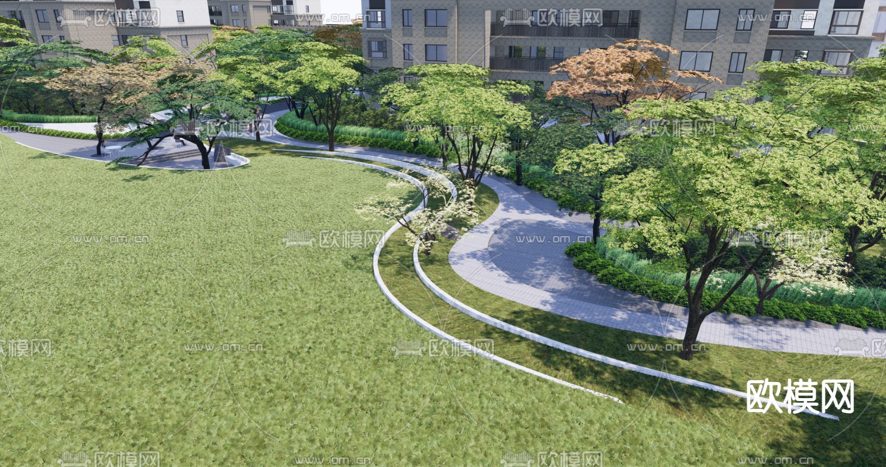 现代住宅小区园林景观su模型下载（渲染图2）