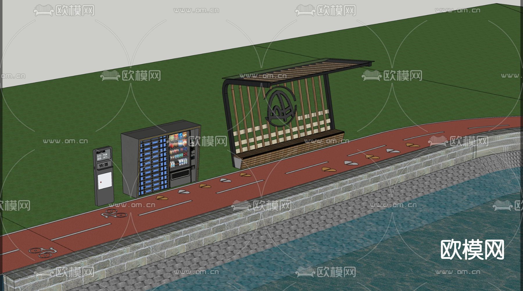 步道 骑行绿道su模型下载（渲染图2）