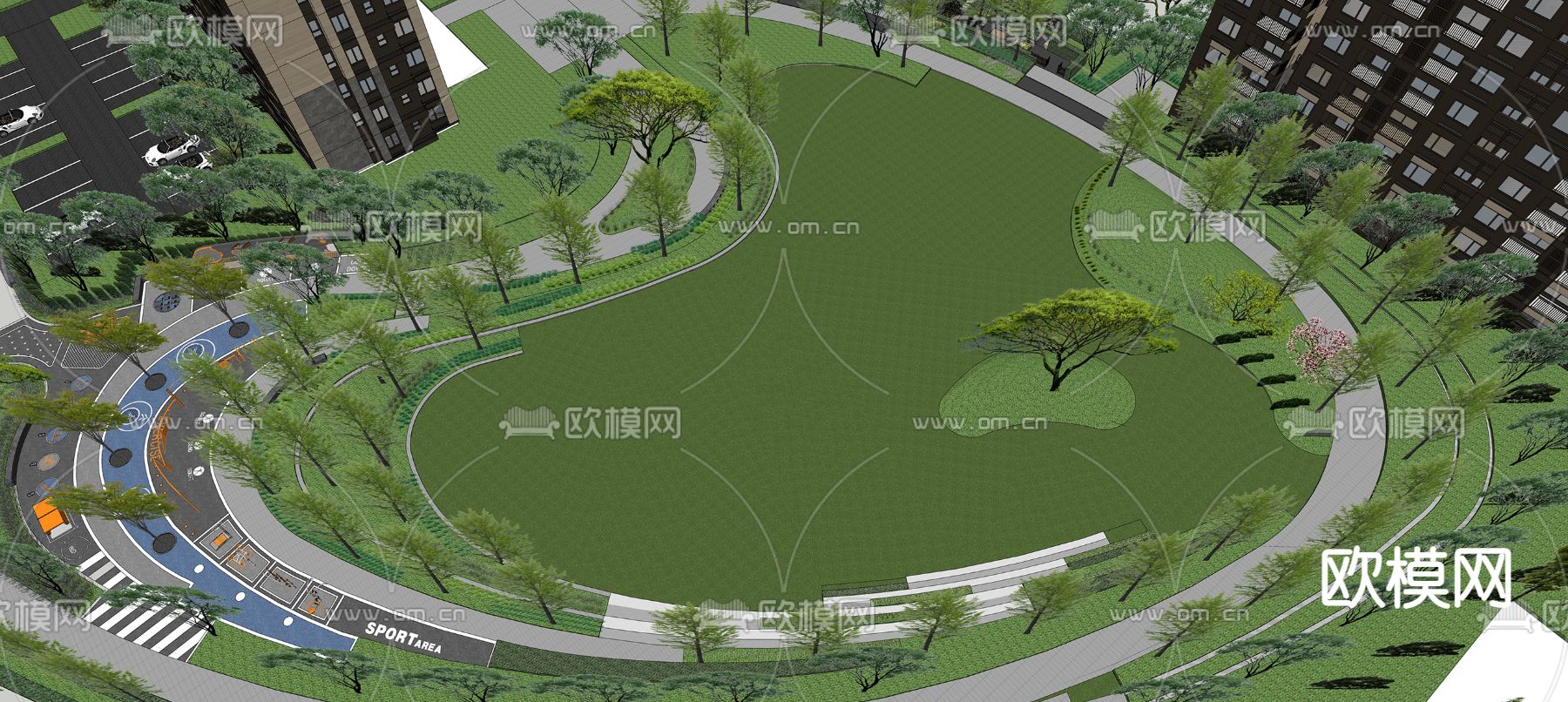 现代住宅小区园林景观su模型下载（渲染图3）
