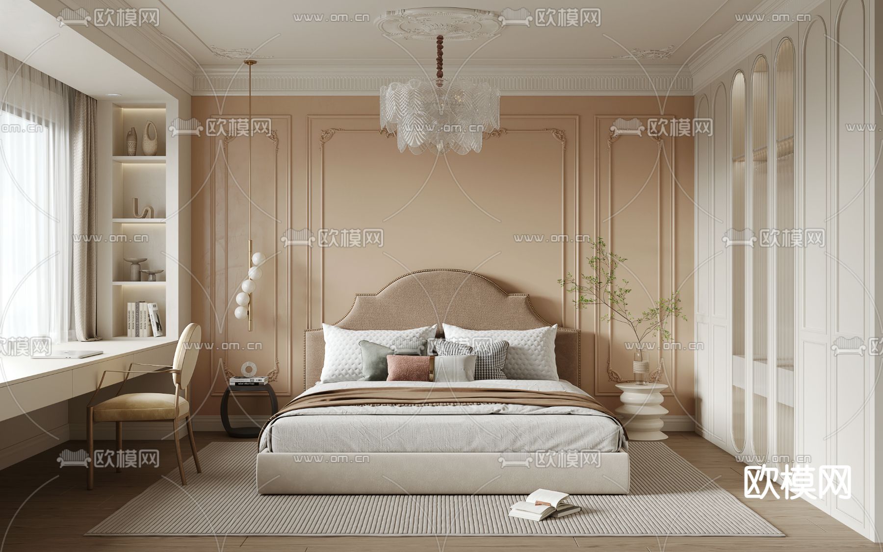 法式卧室su模型下载（渲染图1）
