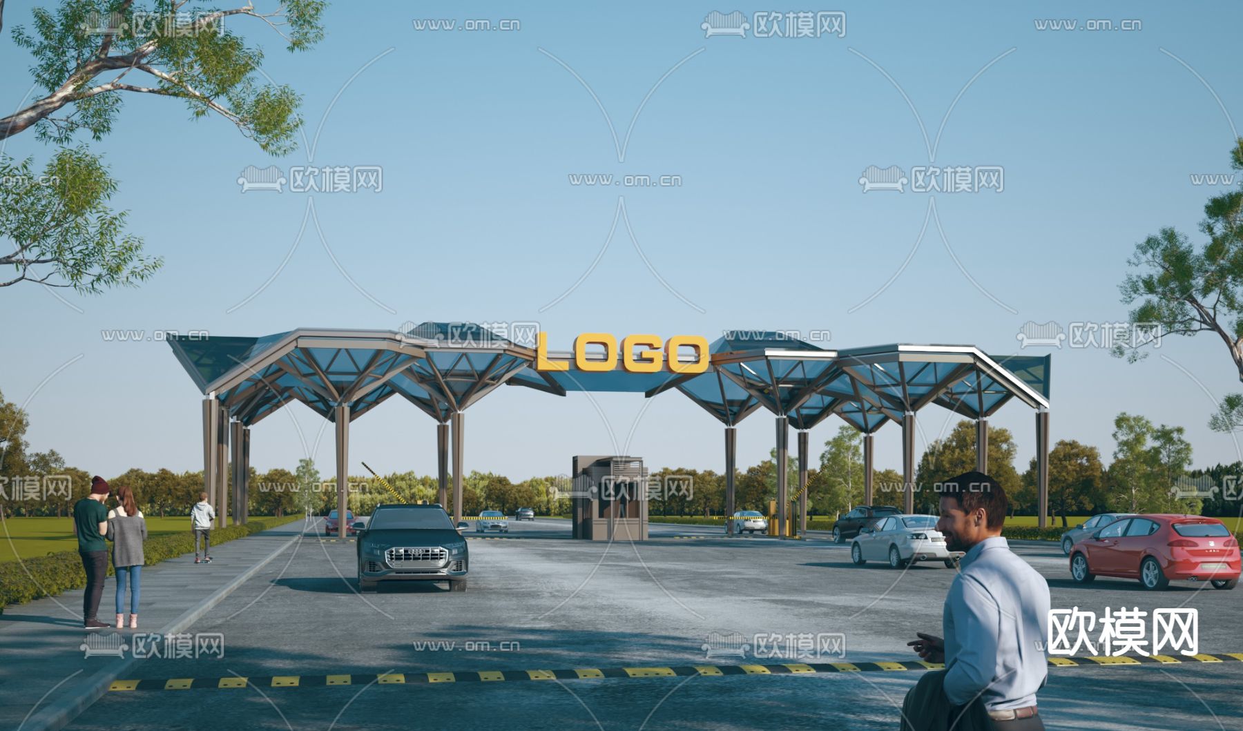 厂区大门 门卫 传达室3d模型下载