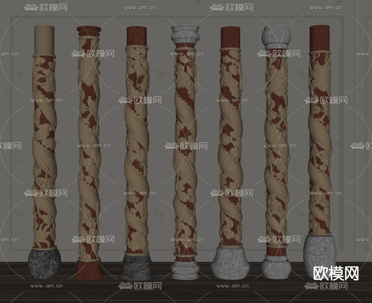 新中式盘龙柱子su模型下载（渲染图2）