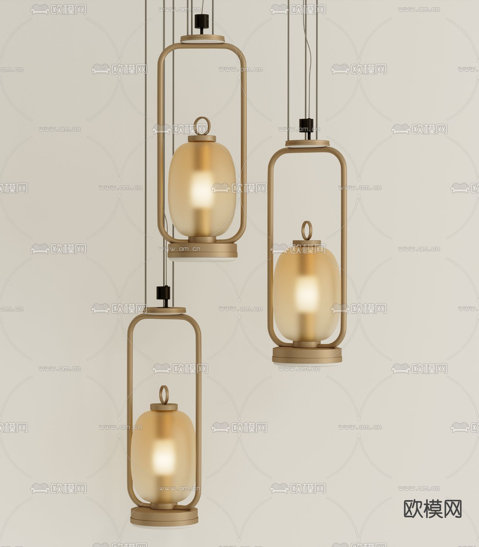 新中式吊灯3d模型下载