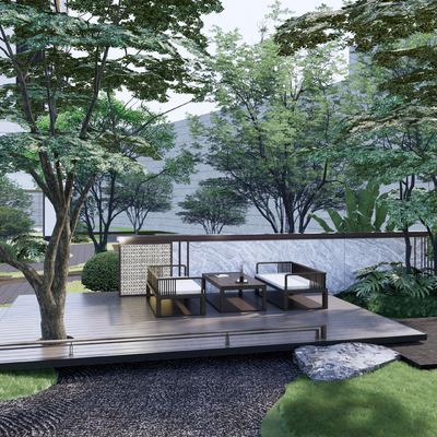 新中式小区园林景观su模型