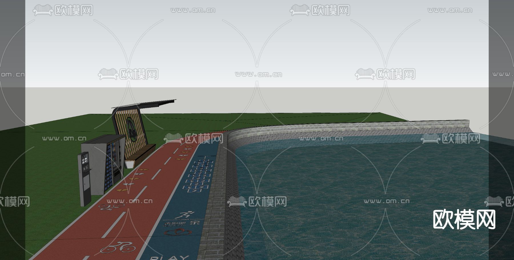 步道 骑行绿道su模型下载（渲染图3）