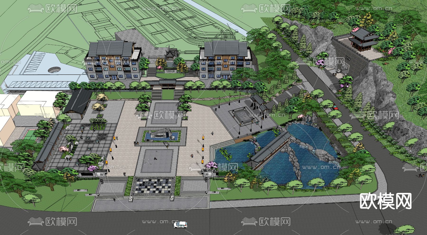 市民文化公园su模型下载（渲染图2）