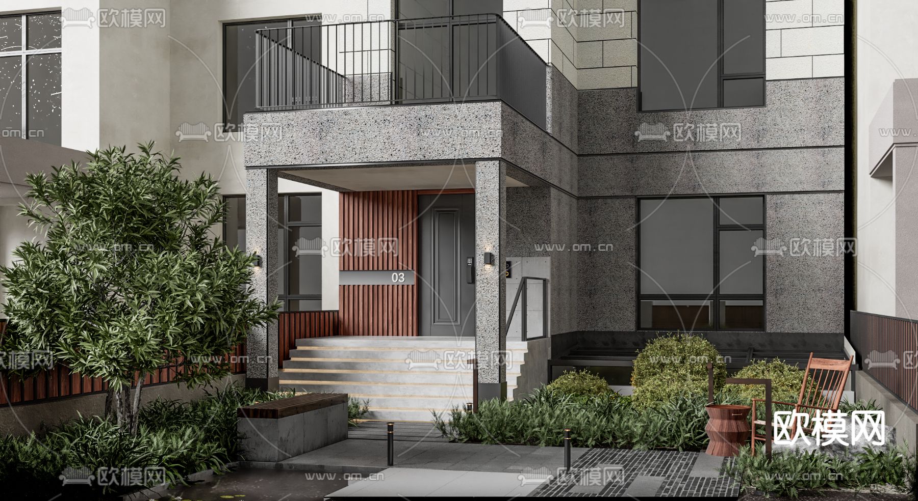 别墅庭院 花园3d模型下载（渲染图1）