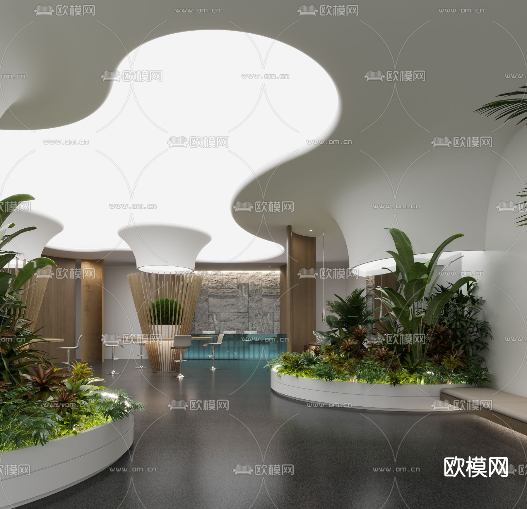 办公前台大厅 接待3d模型下载