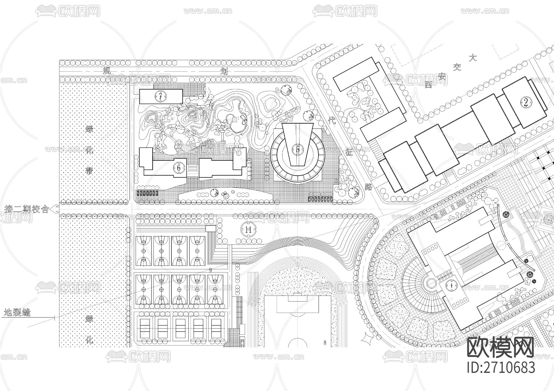 某大学总体规划cad施工图下载（渲染图2）