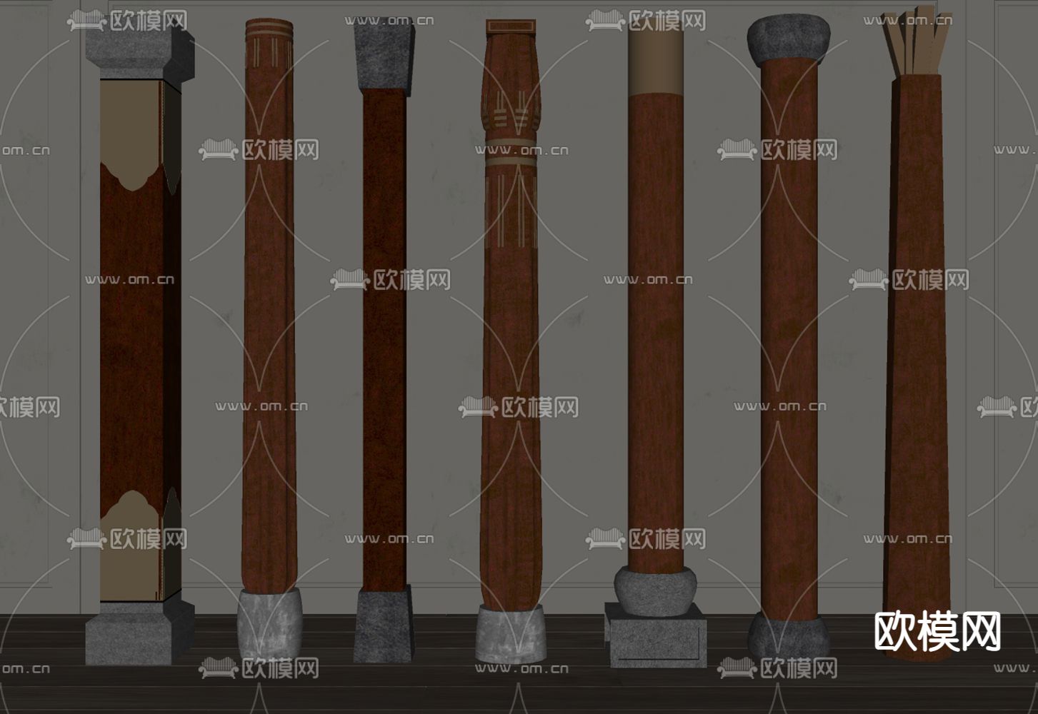 新中式柱子su模型下载（渲染图2）