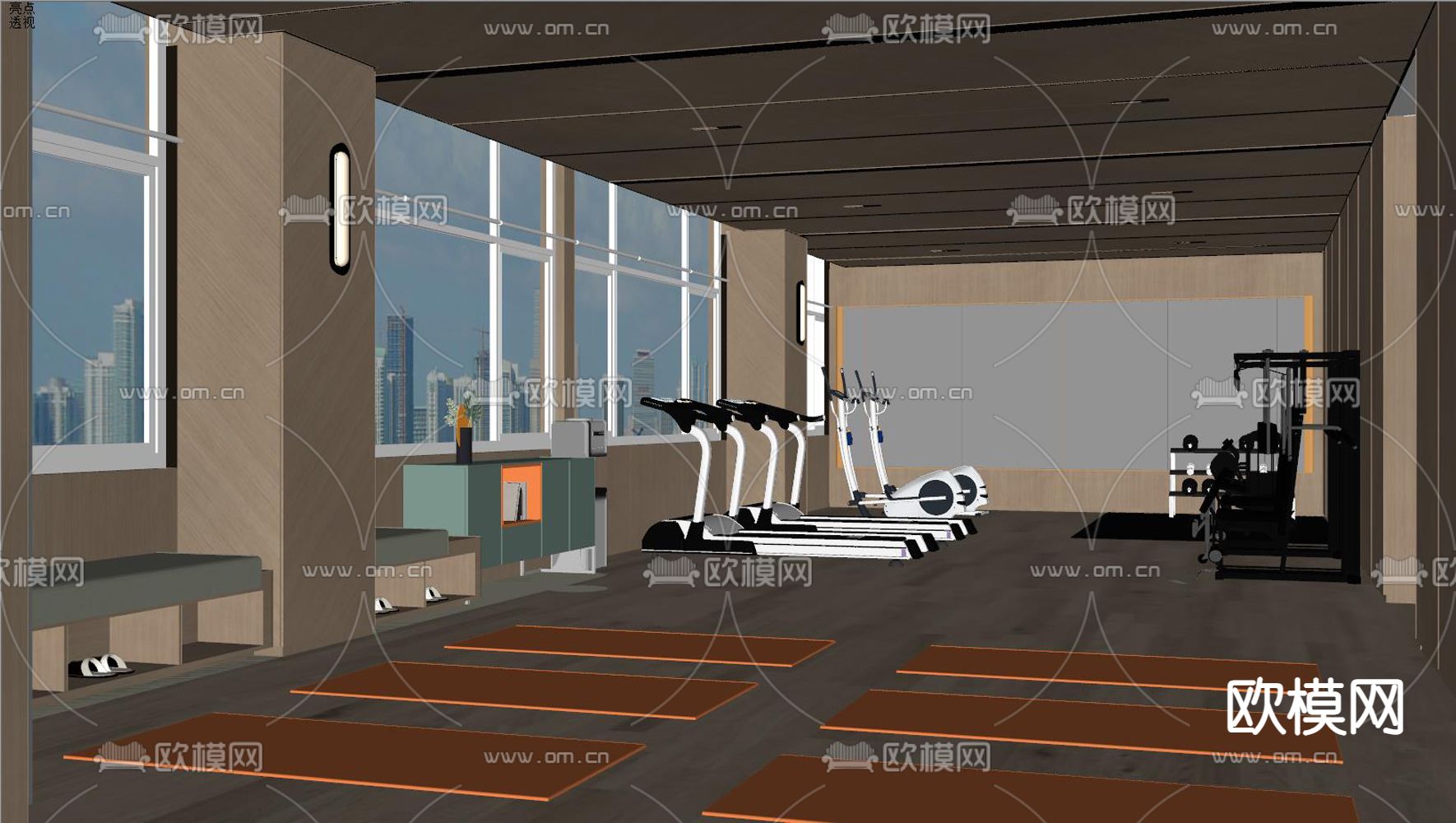 现代健身房su模型下载（渲染图2）