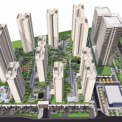  现代住宅小区鸟瞰su模型 