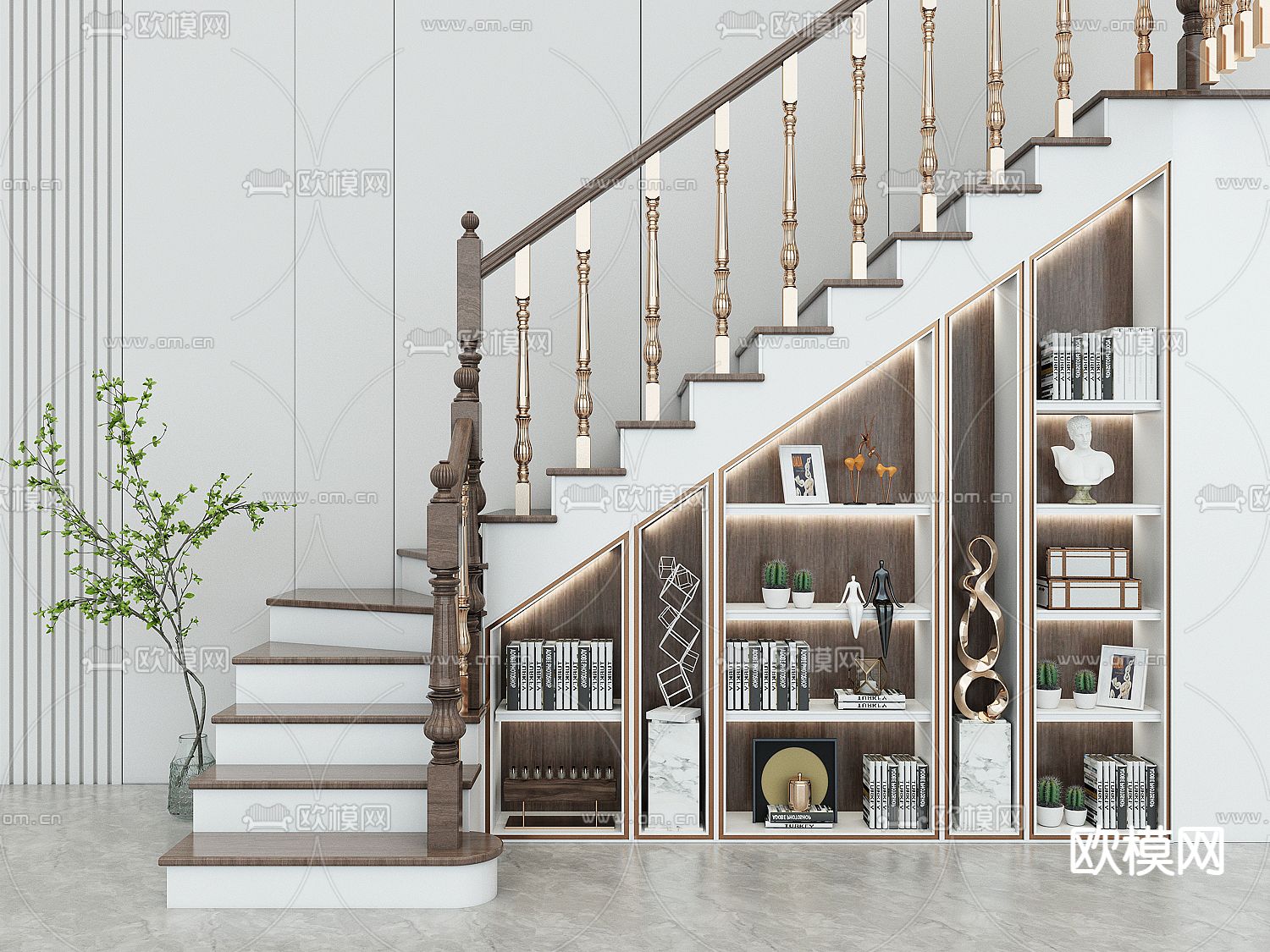 简欧楼梯柜3d模型下载