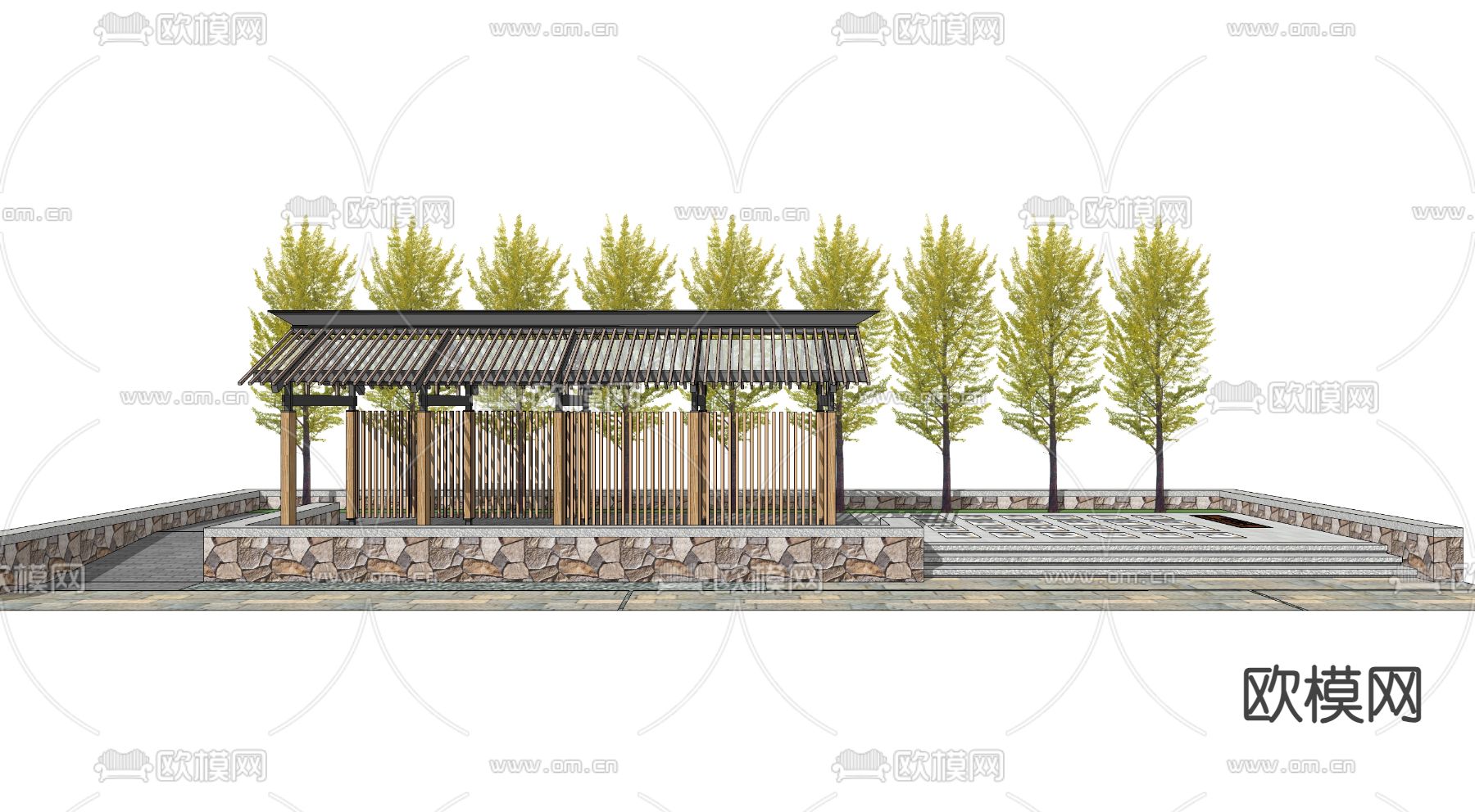 乡村文化广场su模型下载（渲染图2）