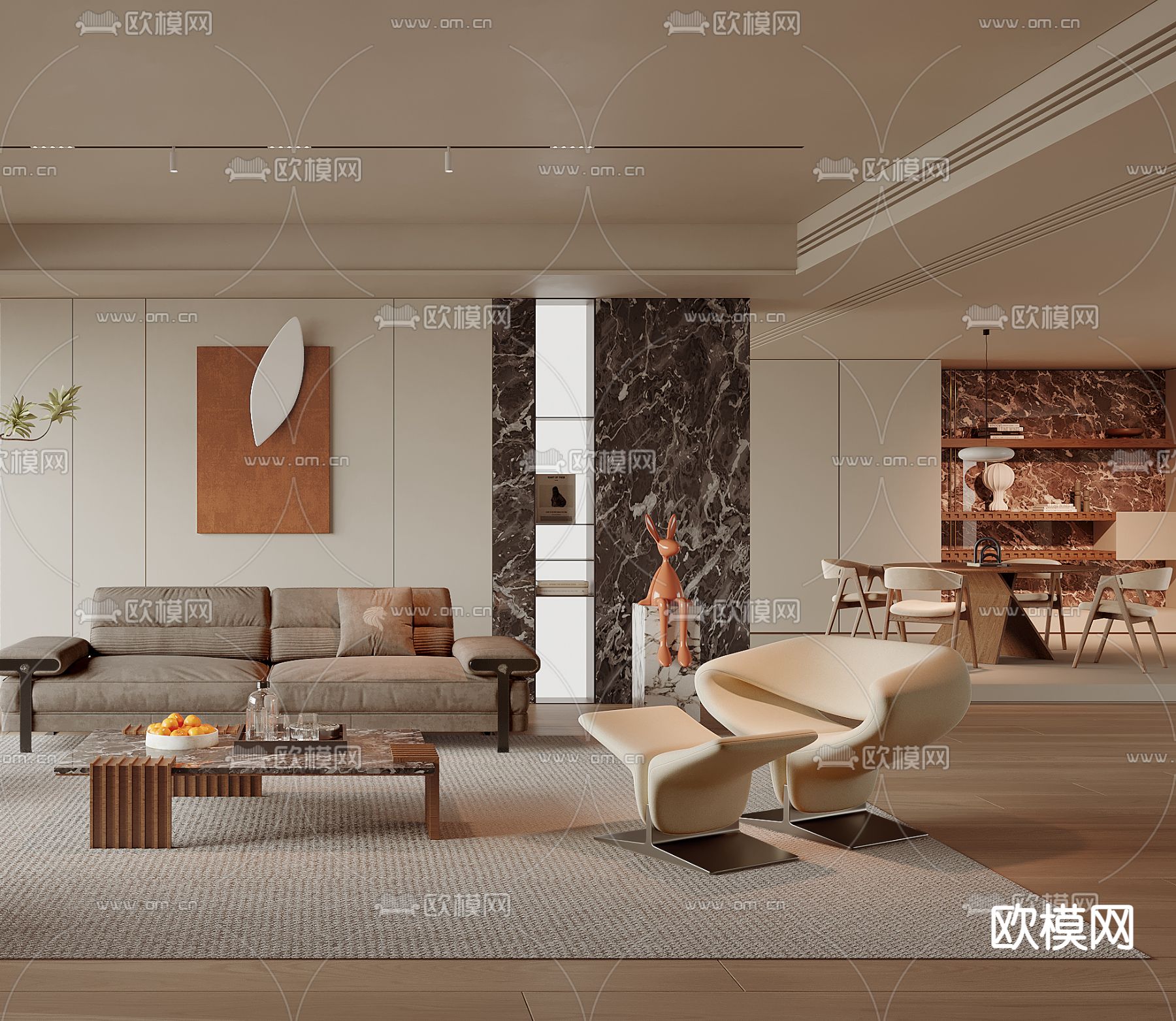 北欧客厅3d模型下载（渲染图3）